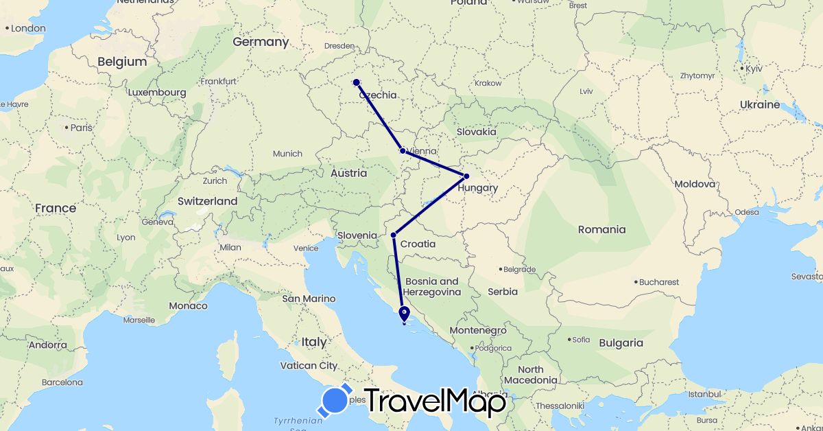 TravelMap itinerary: driving in Austria, Czech Republic, Croatia, Hungary (Europe)